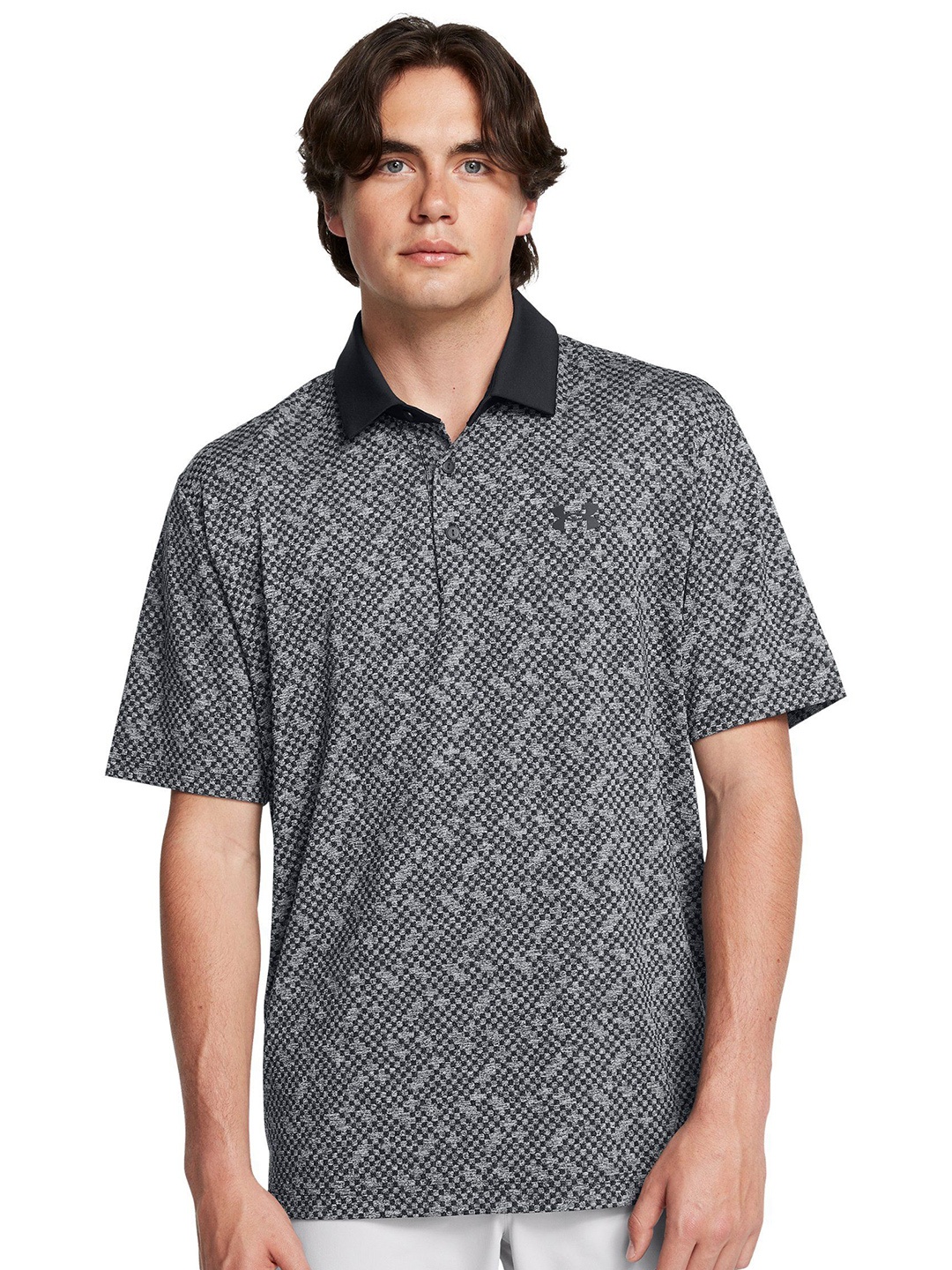 

UNDER ARMOUR Men Abstract Printed Polo Collar Relaxed Fit T-shirt, Black