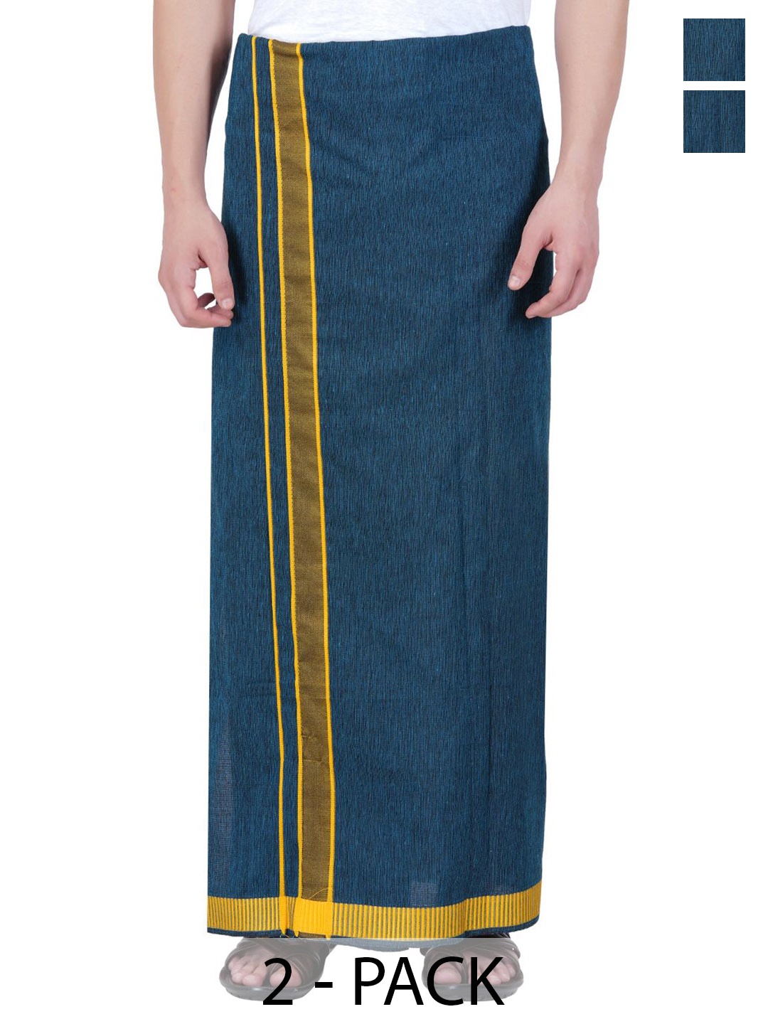 

Ethazh Men Pack of 2 Cotton Dhotis, Teal