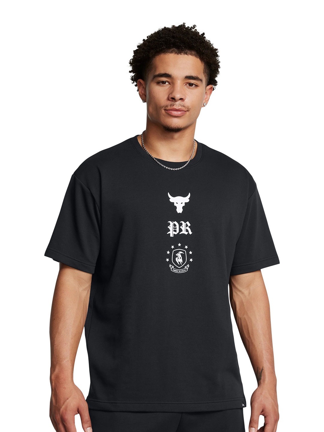 

UNDER ARMOUR Men Graphic Printed Round Neck Cotton Relaxed Fit T-shirt, Black