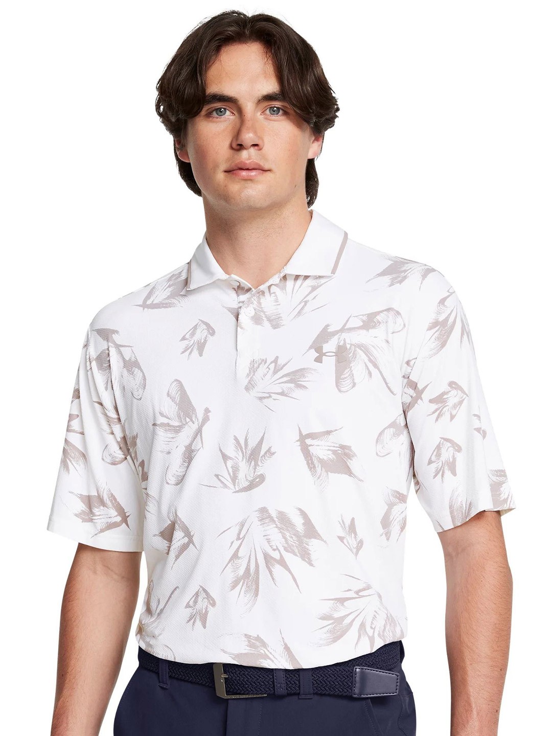 

UNDER ARMOUR Men Abstract Printed Polo Collar T-shirt, White