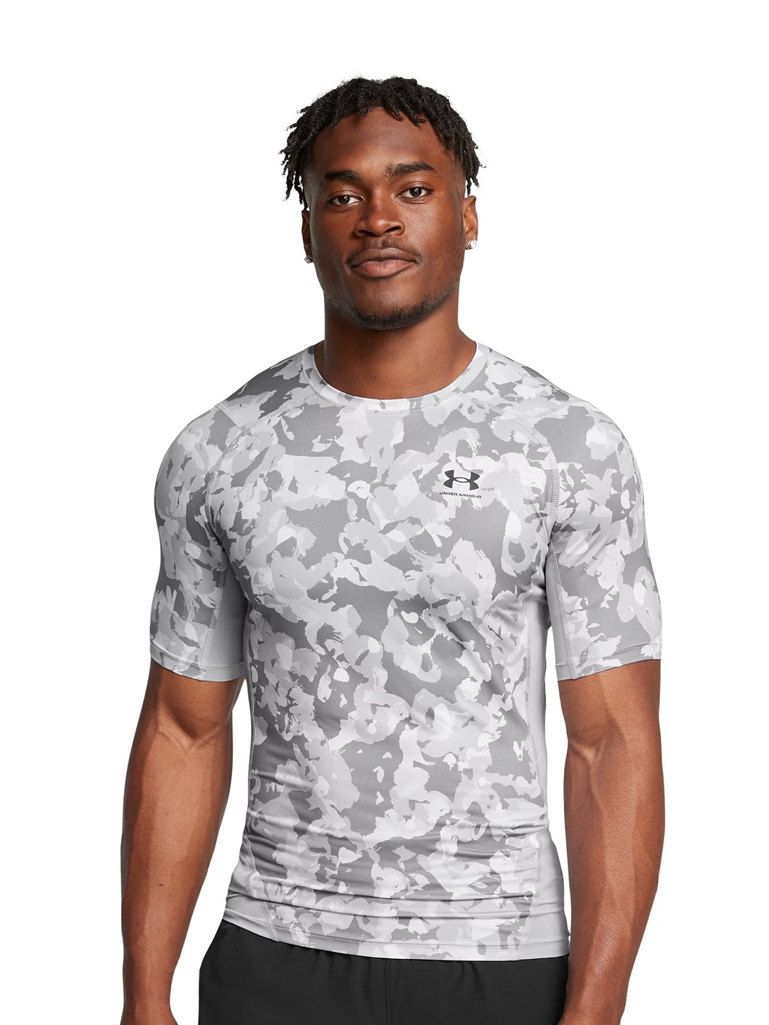 

UNDER ARMOUR Men Abstract Printed Round Neck Slim Fit T-shirt, Grey