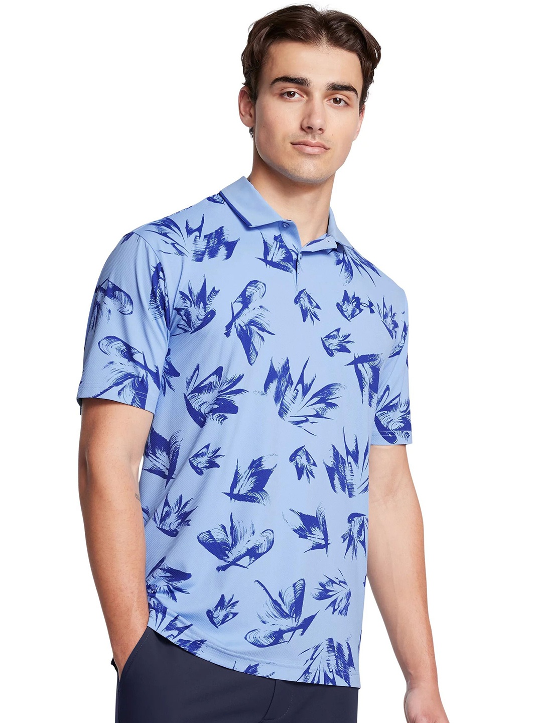 

UNDER ARMOUR Men Abstract Printed Polo Collar T-shirt, Blue