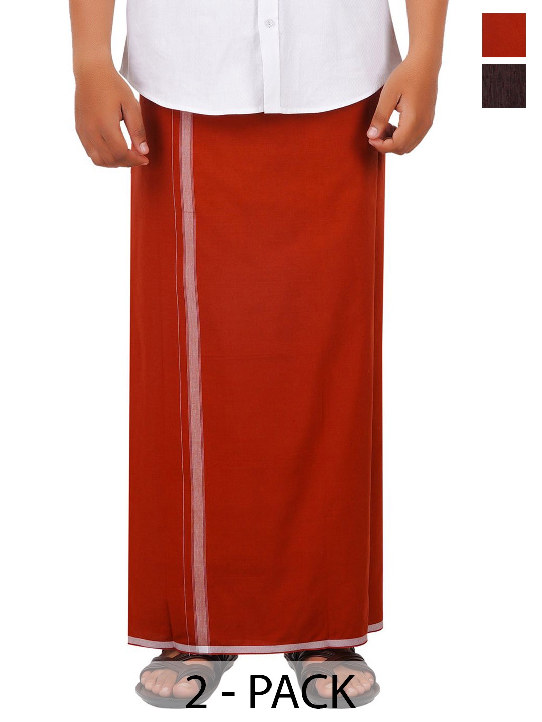 

Ethazh Men Pack of 2 Cotton Dhotis, Brown