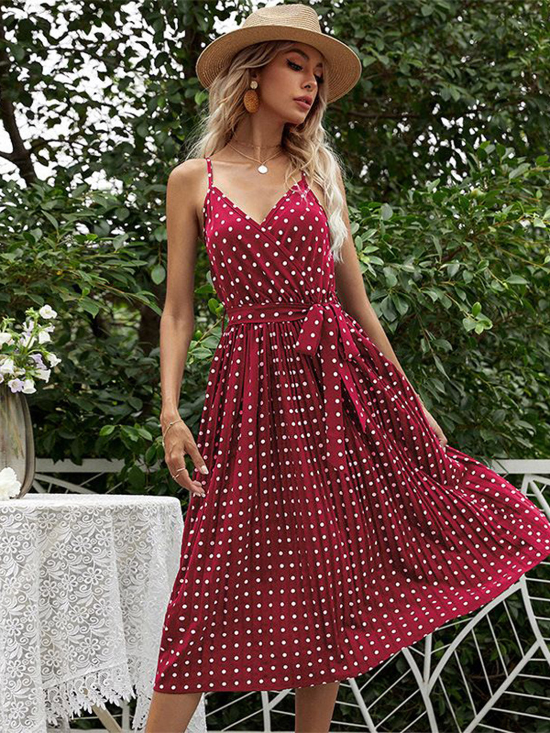 

StyleCast Polka Dot Printed A-Line Dress, Maroon
