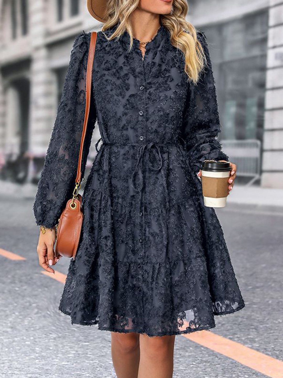 

StyleCast Self Design A-Line Dress, Navy blue