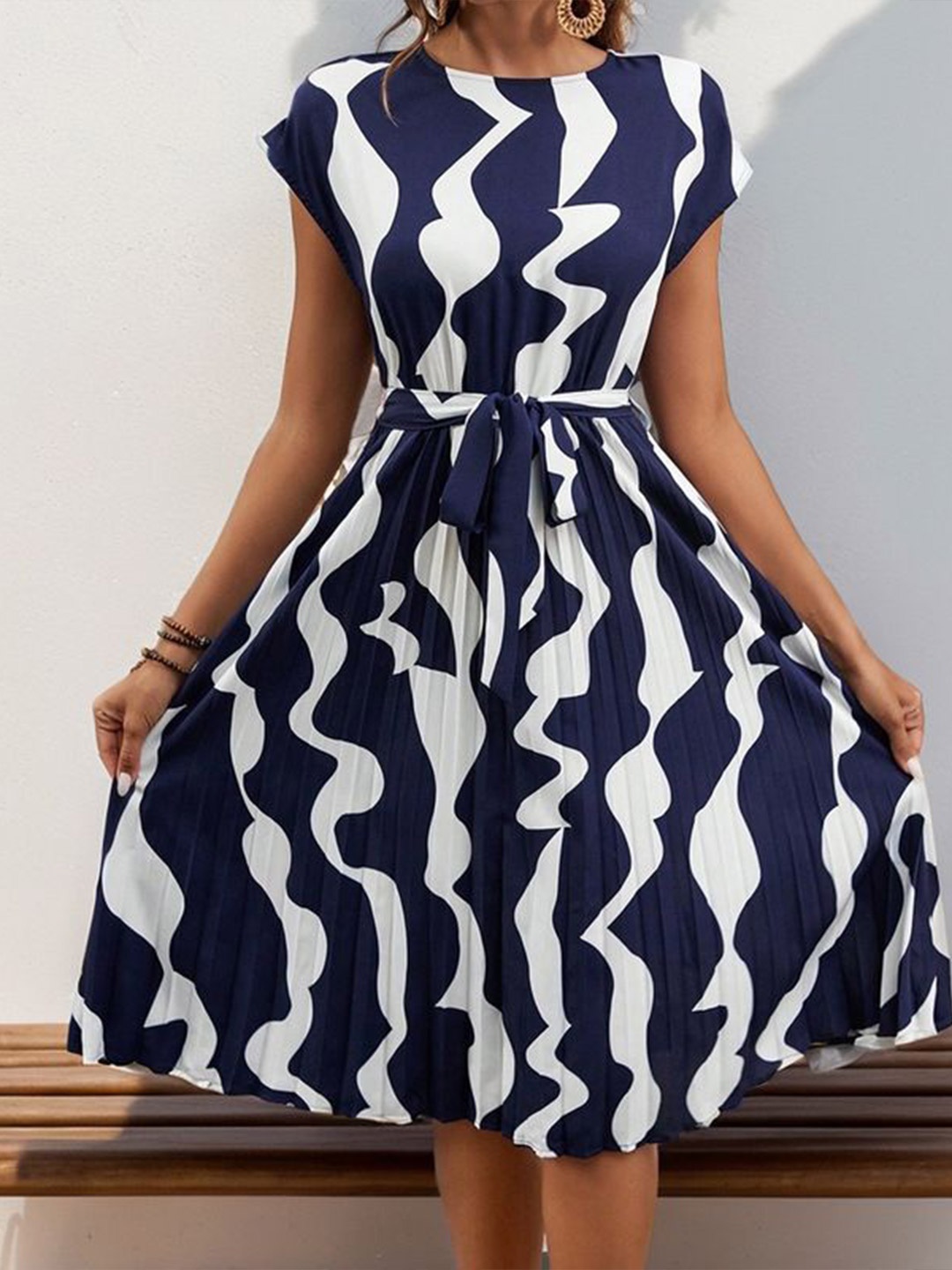 

StyleCast Printed A-Line Dress, Navy blue