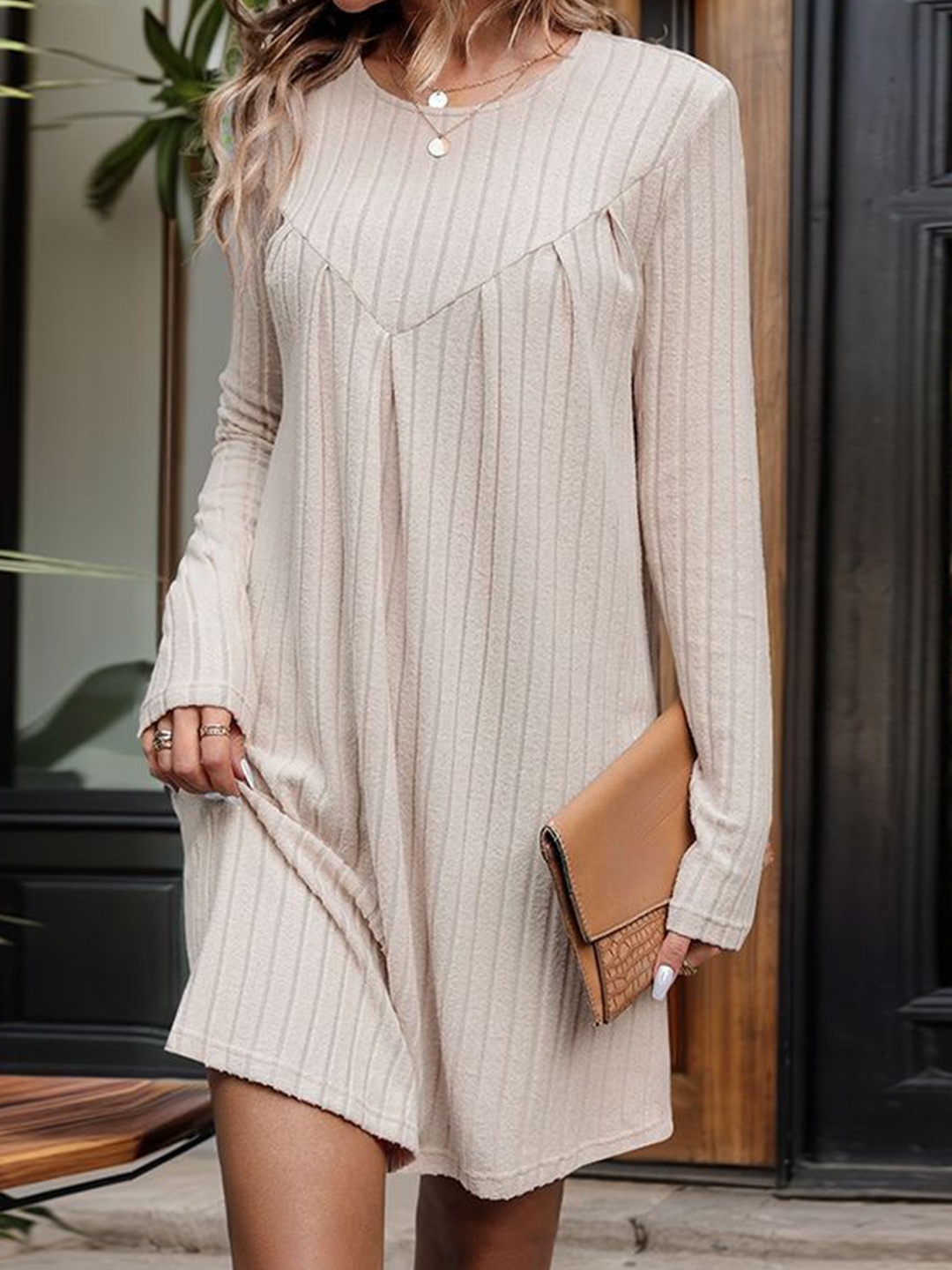 

StyleCast Women Striped Above Knee A-Line Dress, Cream