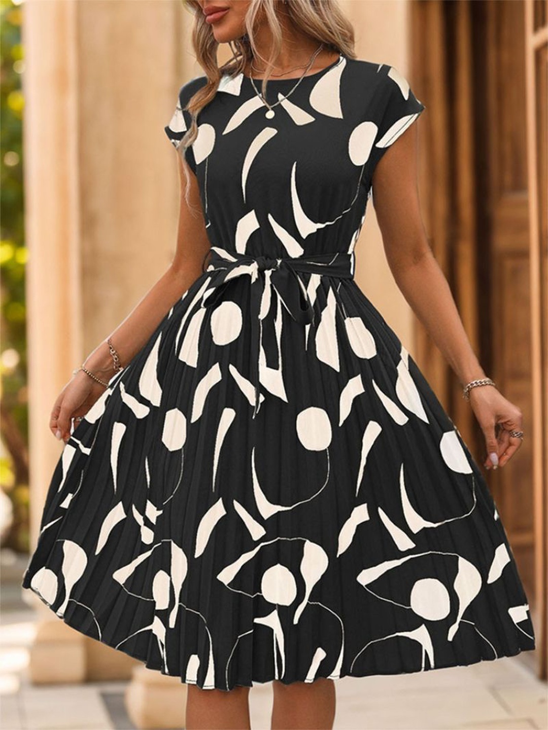 

StyleCast Printed A-Line Dress, Black