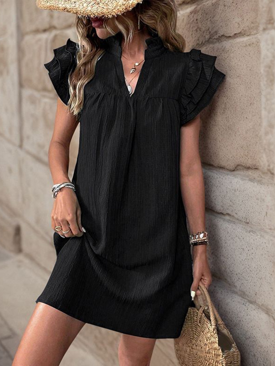 

StyleCast Women V-Neck Flutter Sleeve A-Line Dress, Black