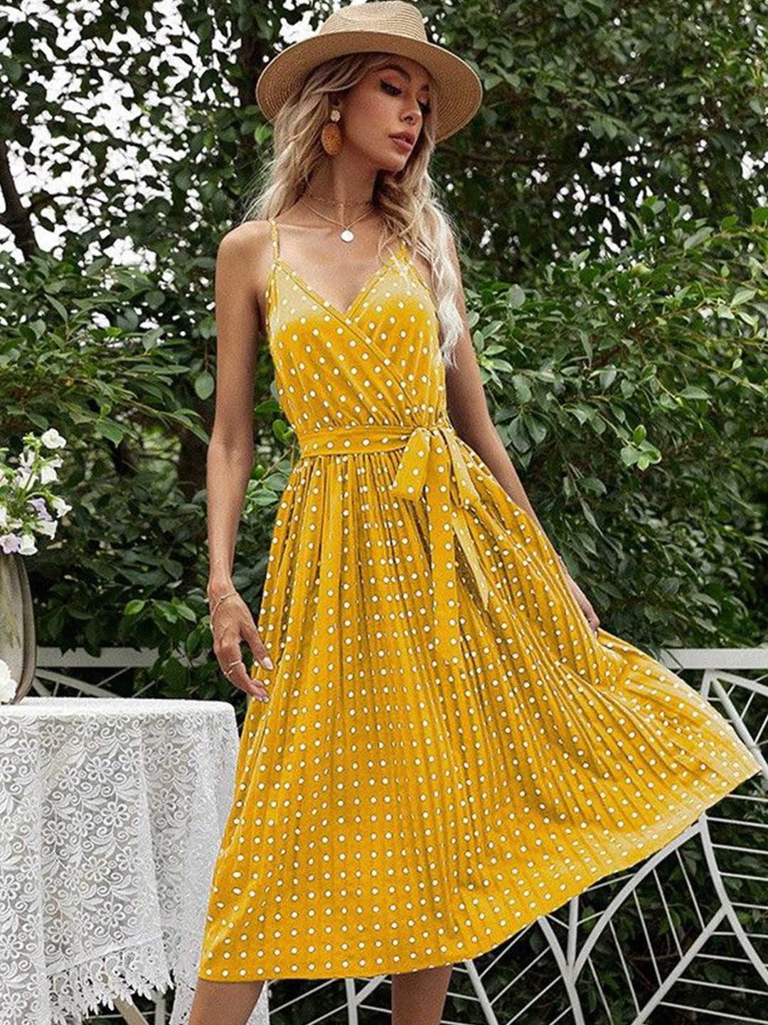 

StyleCast Polka Dot Printed Fit and Flare Dress, Yellow