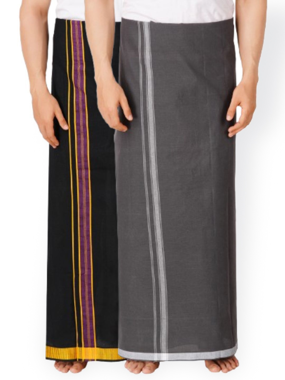 

Ethazh Men Pack of 2 Cotton Dhotis, Black