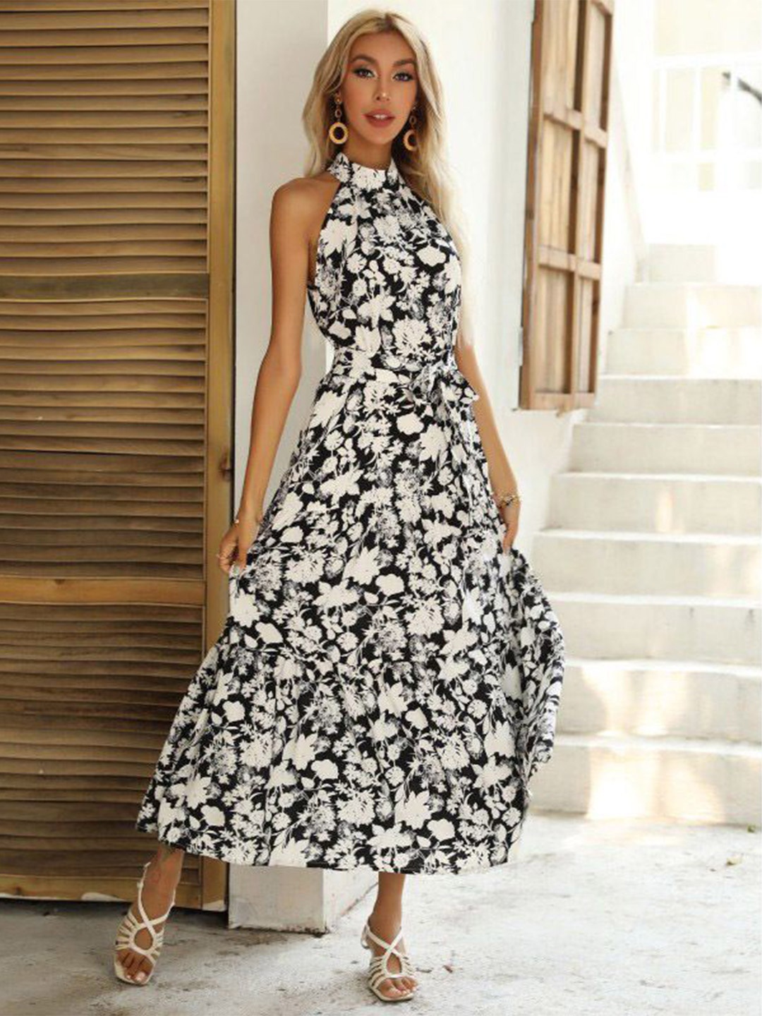 

StyleCast Floral Printed Halter Neck Fit and Flare Midi Dress, White