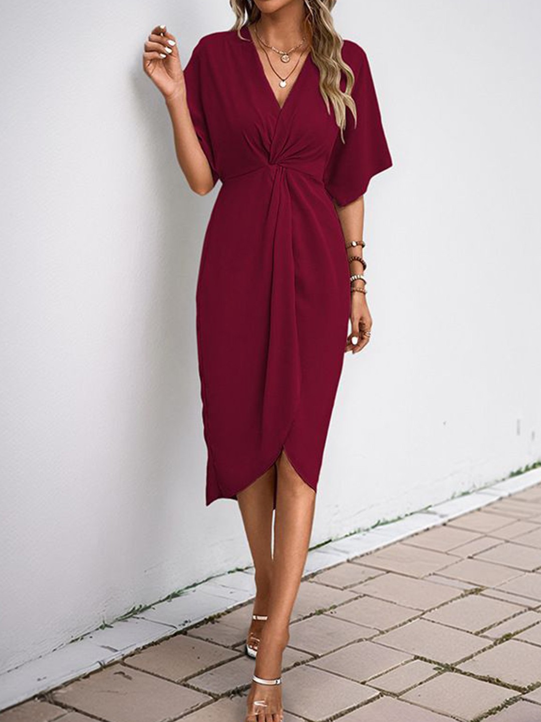 

StyleCast Bell Sleeve Bodycon Dress, Maroon