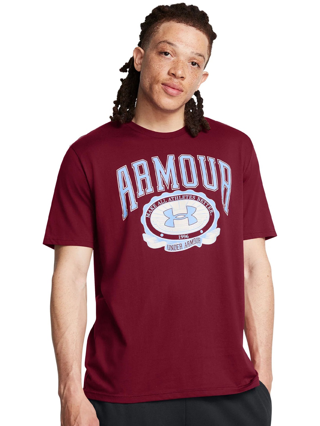 

UNDER ARMOUR Men Typography Printed Round Neck Cotton T-shirt, Maroon