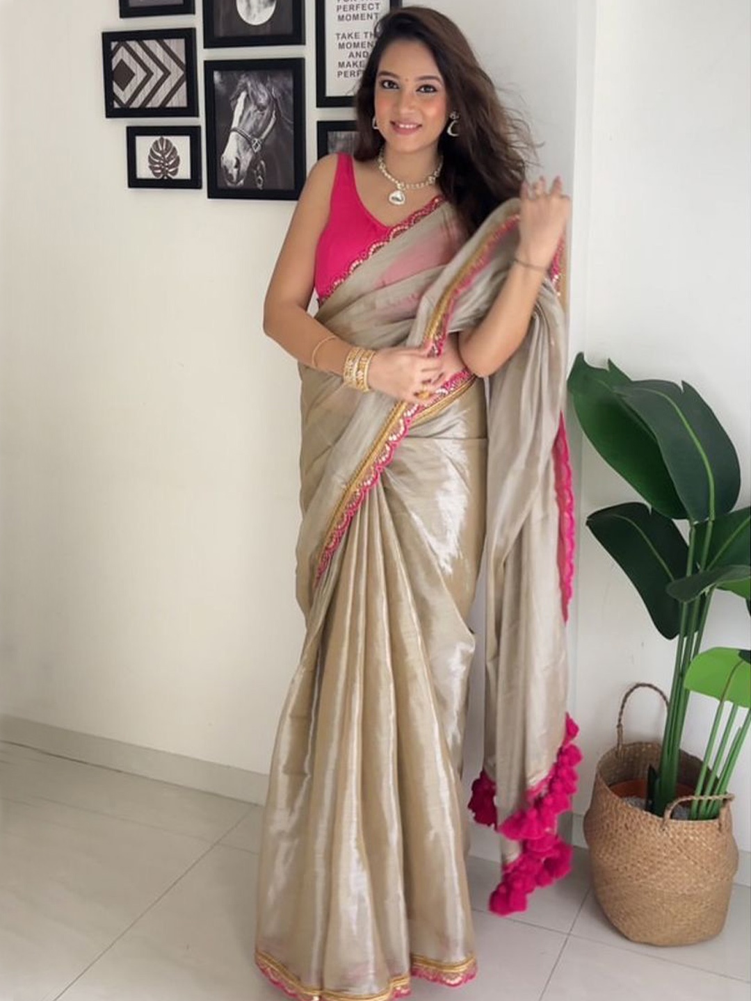 

Aika Embellished Sequinned Designer Net Saree, Brown