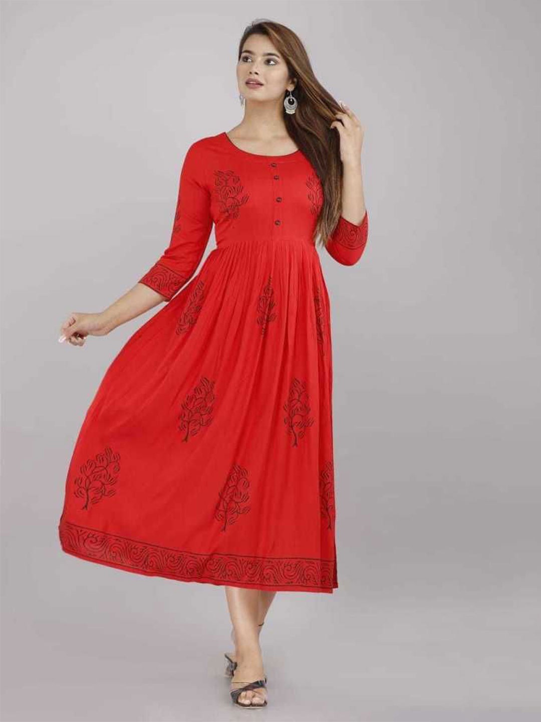 

TARANJAL Women Ethnic Printed Ethnic Dress, Red