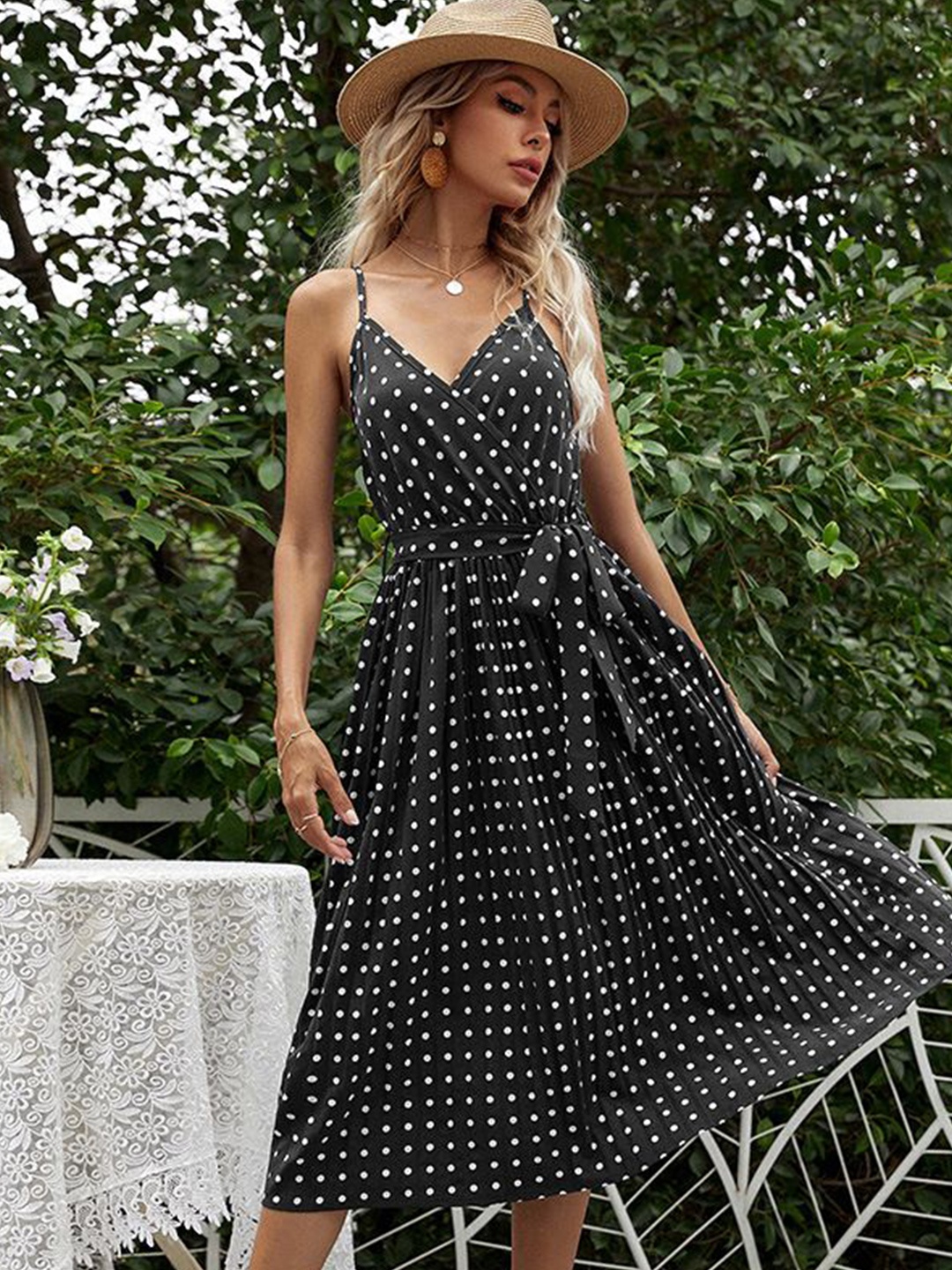 

StyleCast Polka Dot Print Fit and Flare Dress, Black