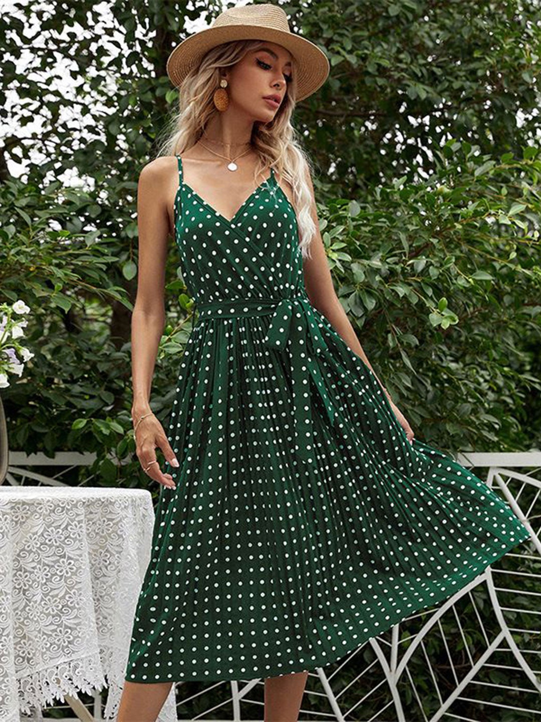 

StyleCast Women Polka Dot Printed A-Line Dress, Green