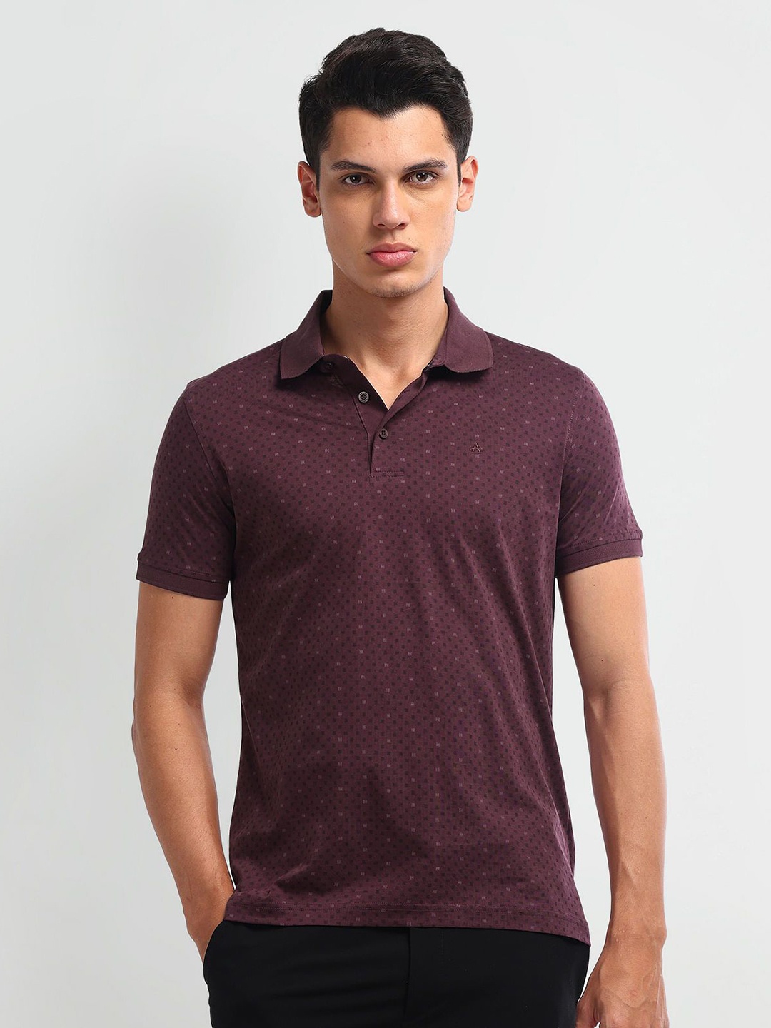 

Arrow Men Geometric Printed Polo Collar Pure Cotton T-shirt, Purple