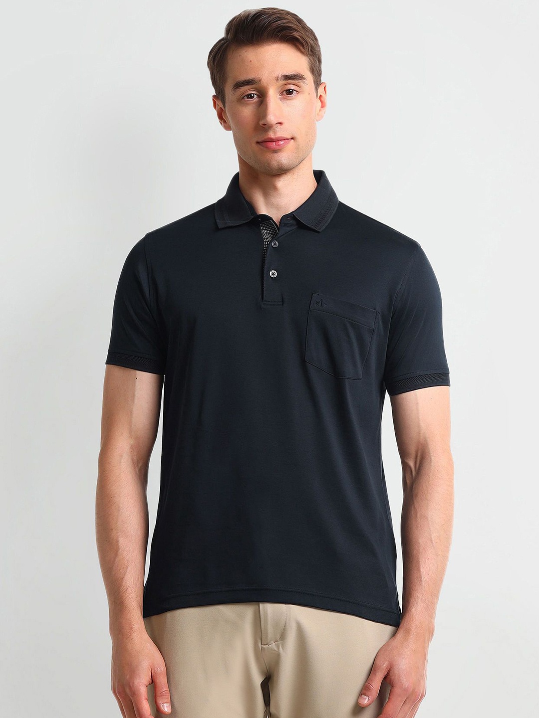 Arrow Men Solid Polo Collar Pure Cotton T-shirt, Black