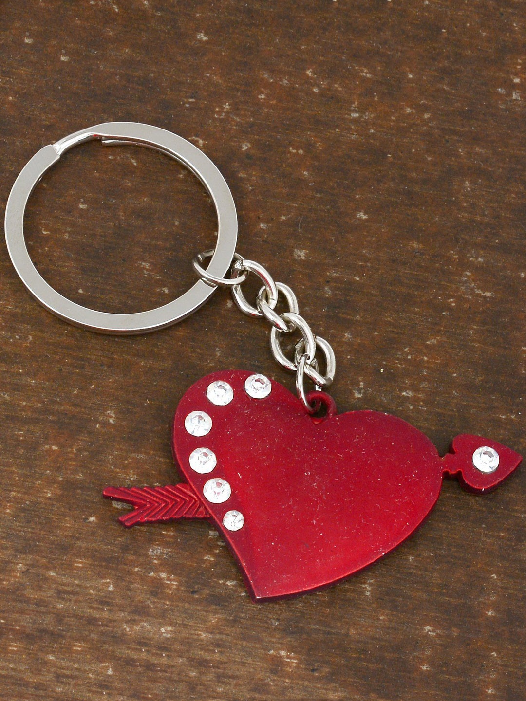 

MEMOIR Stone Studded Heart Shaped Keychain, Red