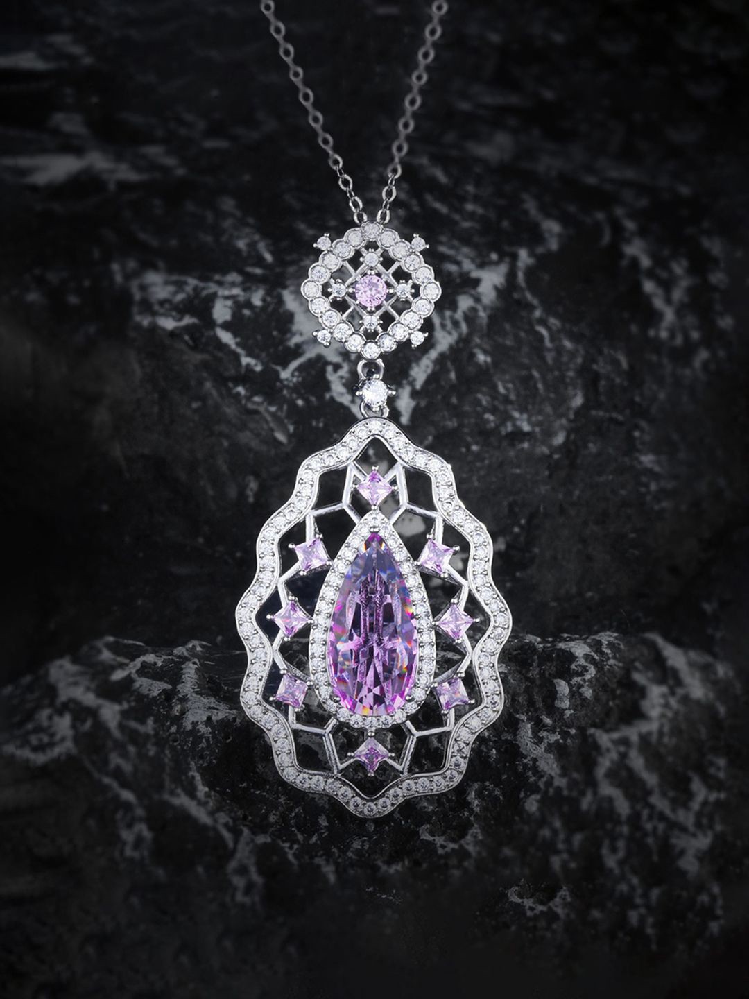 

Designs & You Silver Plated AD Studded Cubic Zirconia Pendant With Chain