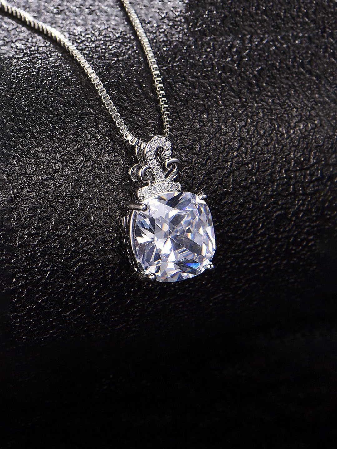 

Designs & You Silver Plated Cubic Zirconia Studded Pendant With Chain