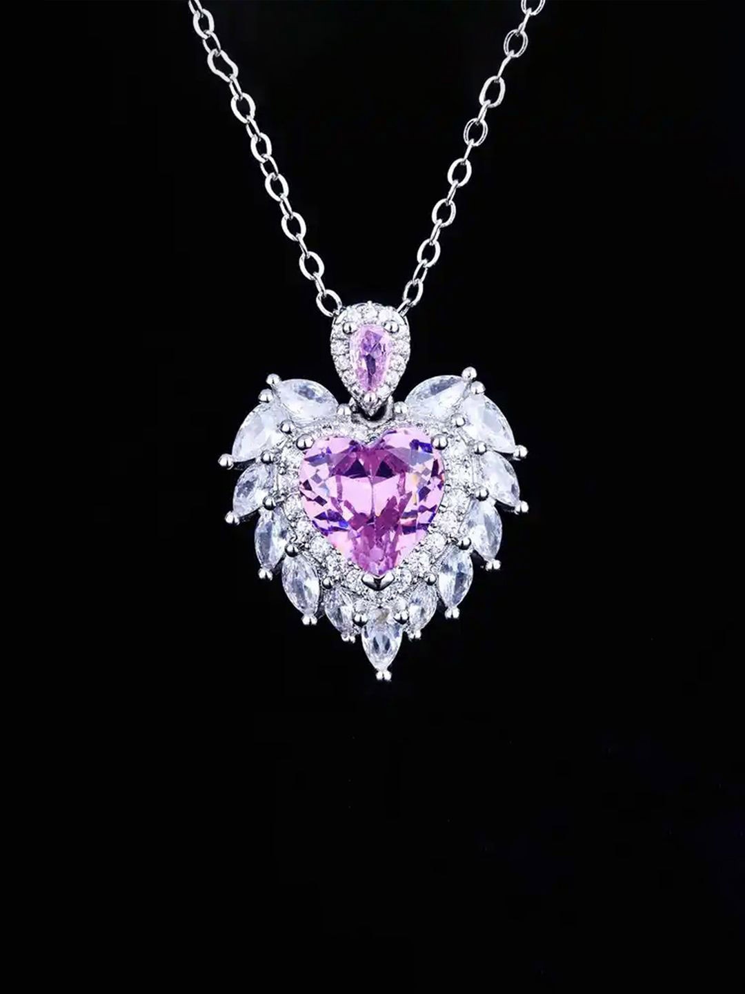 

Designs & You Silver Plated AD Studded & Cubic Zirconia Heart Shaped Pendant With Chain