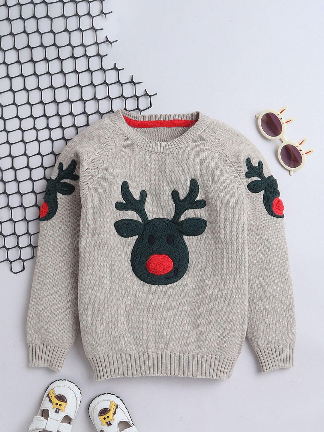 

Yellow Apple Boys Round Neck Woollen Pullover Sweater, Off white