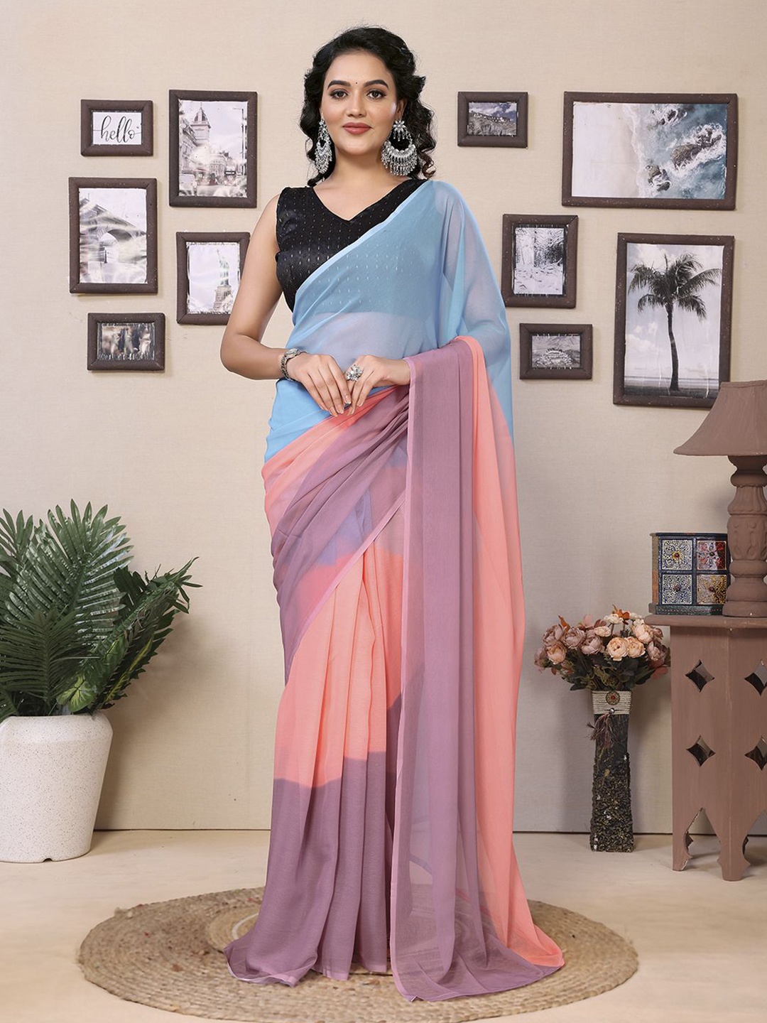 

Mitera Colourblocked Ready to Wear Saree, Blue