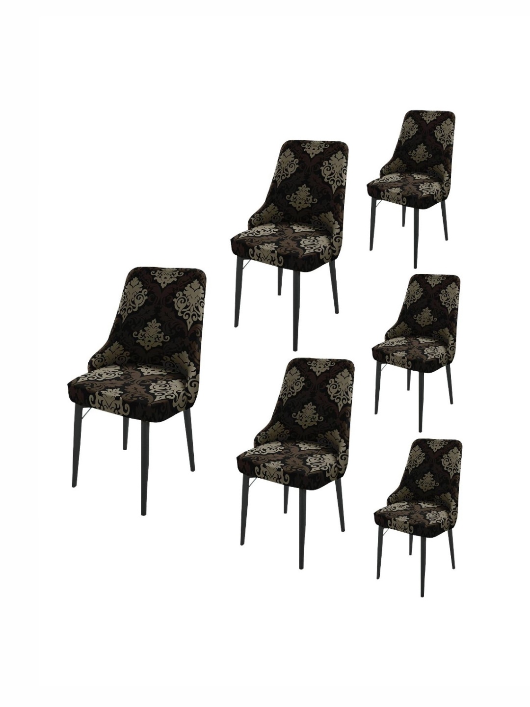 

HOUSE OF QUIRK Black & Brown 6 Pieces Printed Wingback Side Chair Covers