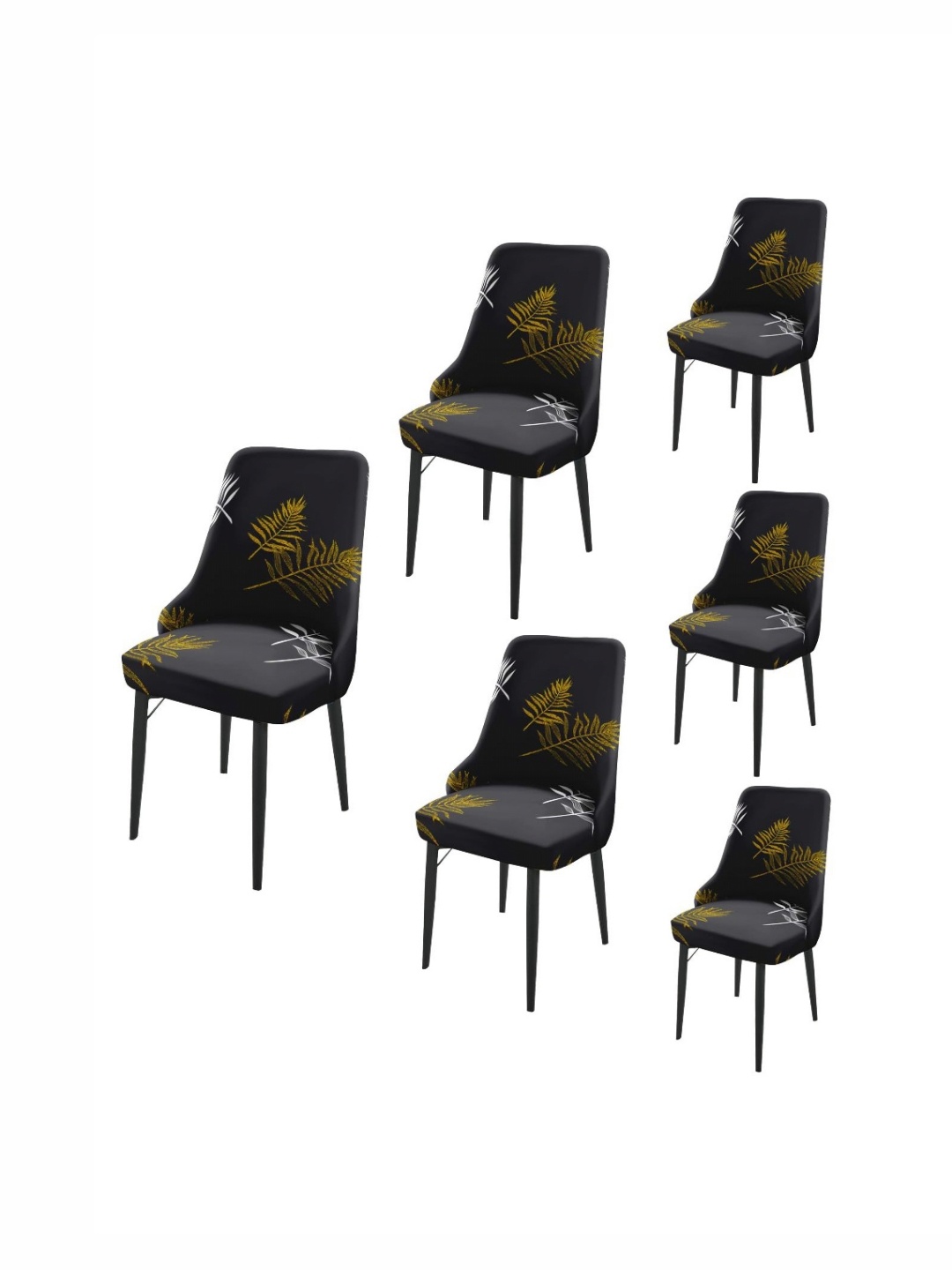 

HOUSE OF QUIRK Black & Gold Toned 6 Pieces Printed Wingback Side Chair Covers