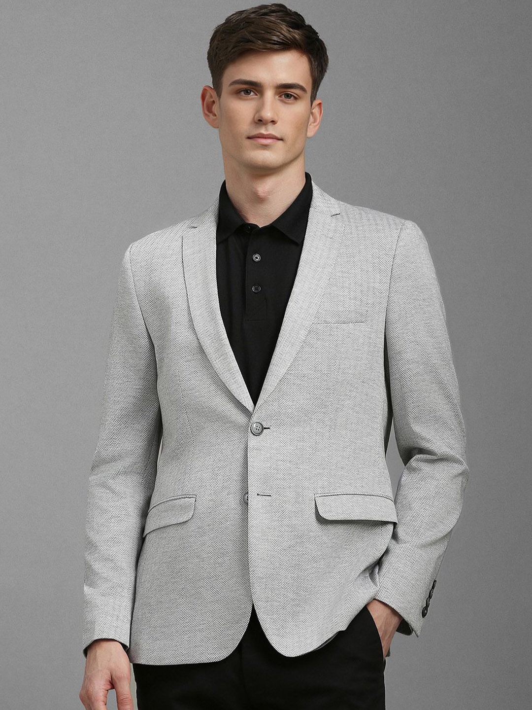 

Louis Philippe Sport Printed Pure Cotton Super Slim-Fit Long Sleeves Blazer, Grey