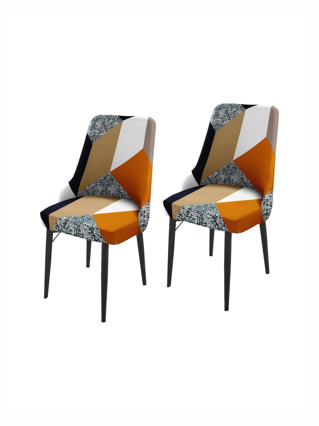 

HOUSE OF QUIRK Beige & White 2 Pieces Printed Wingback Side Chair Covers