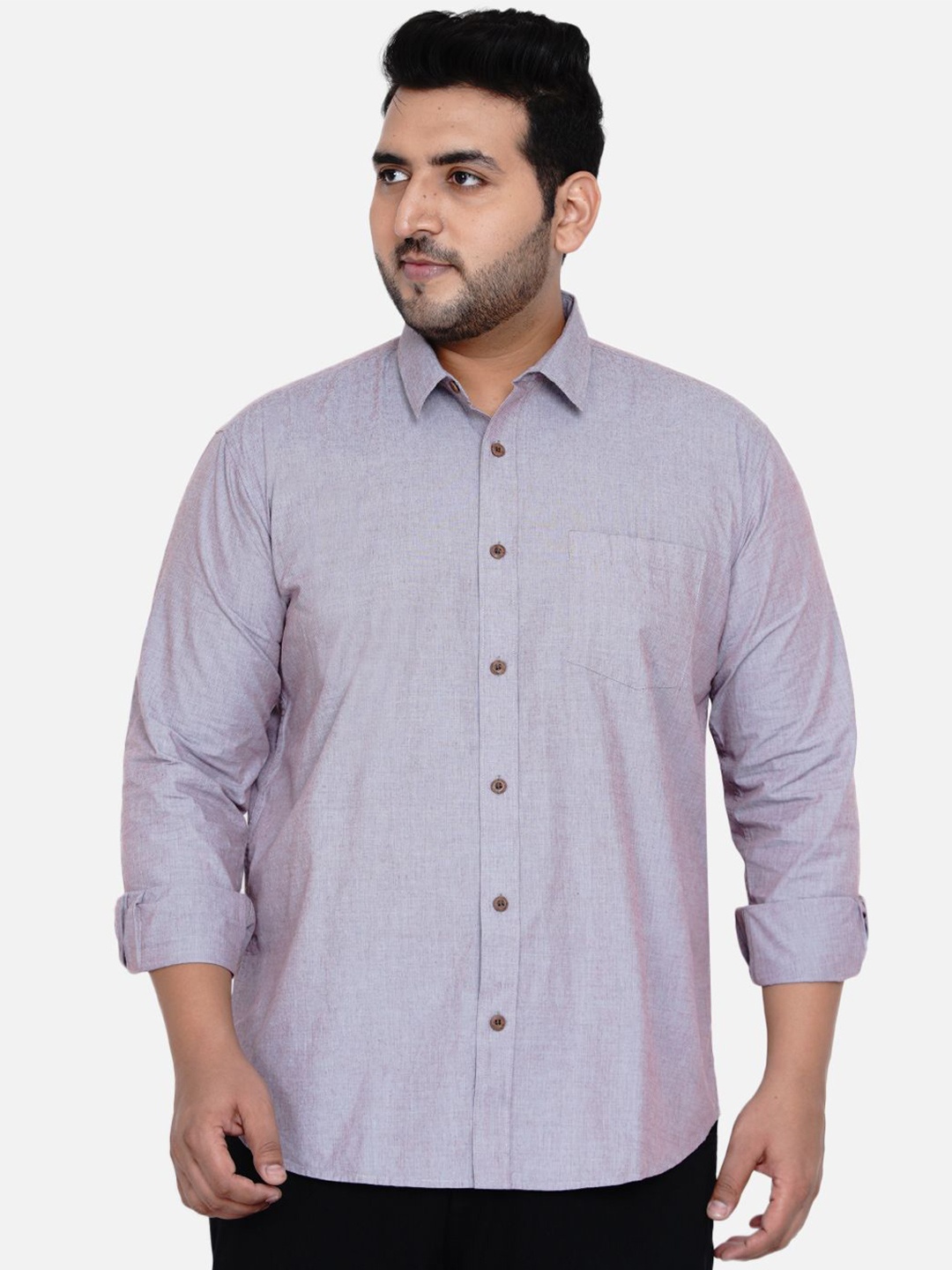 

John Pride Men Plus Size Spread Collar Solid Cotton Casual Shirt, Lavender