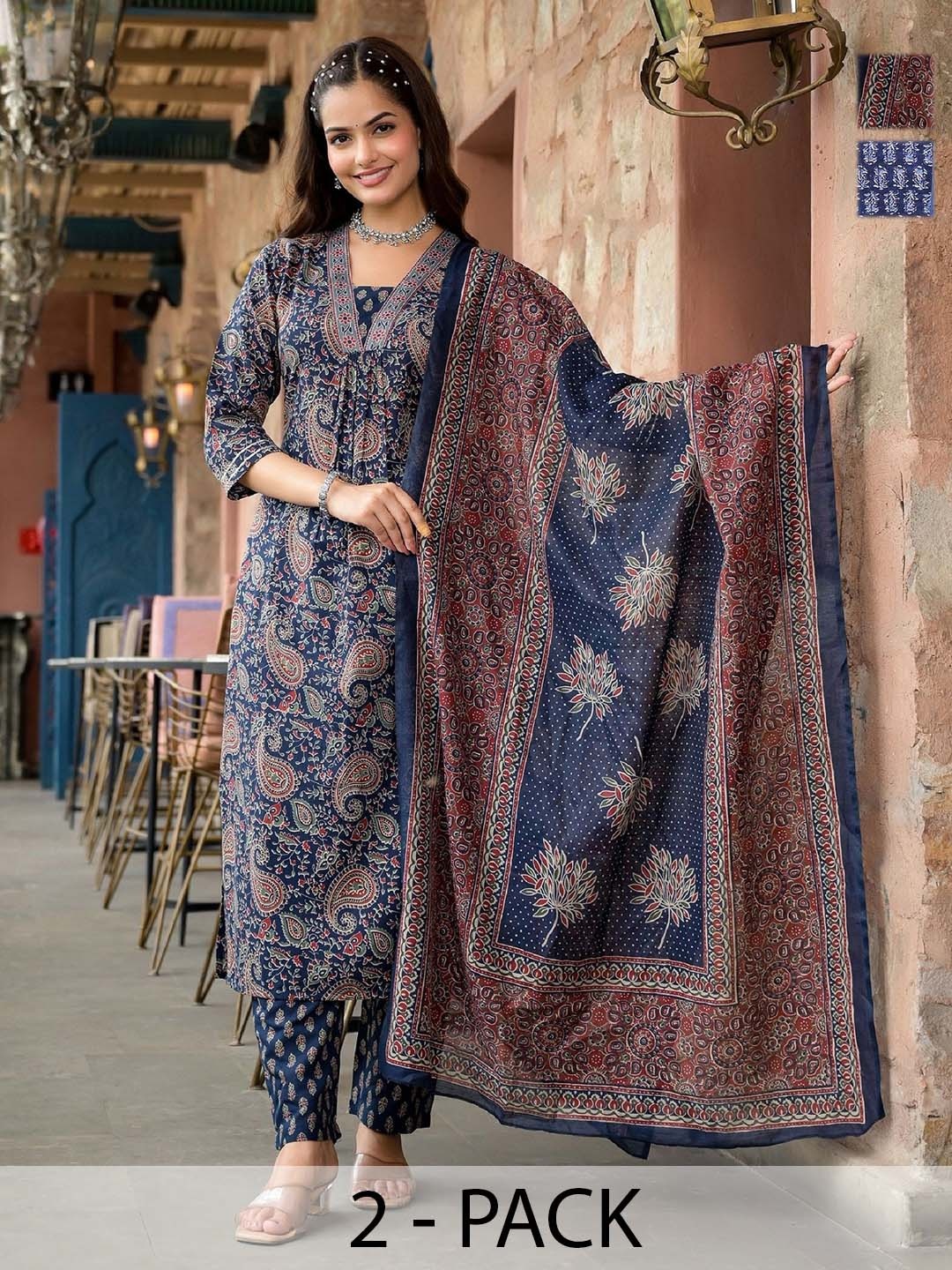 KALINI Women Ethnic Motifs Printed Regular Kurta with Trousers & With Dupatta, Brown