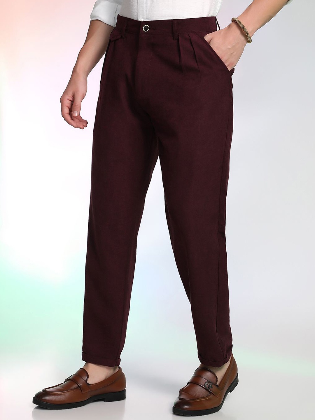 

Campus Sutra Men Comfort Mid-Rise Relaxed Fit Trousers, Red