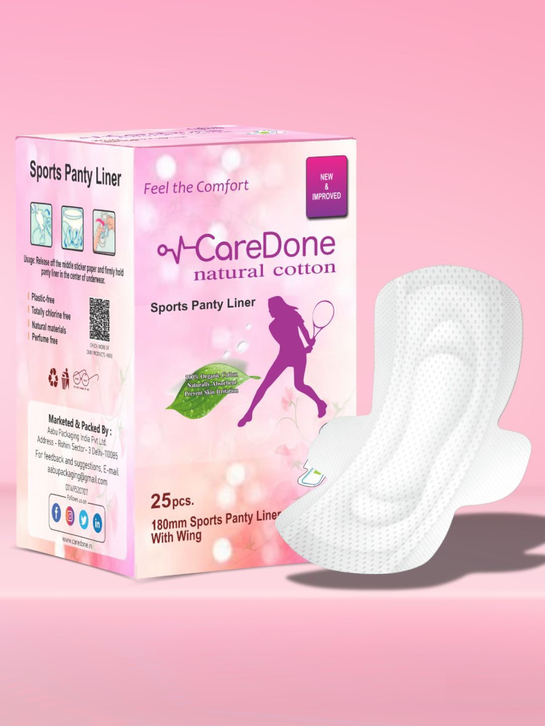 

CareDone Ultra Thin Organic Cotton Sports Panty Liners- 25 Pcs, White