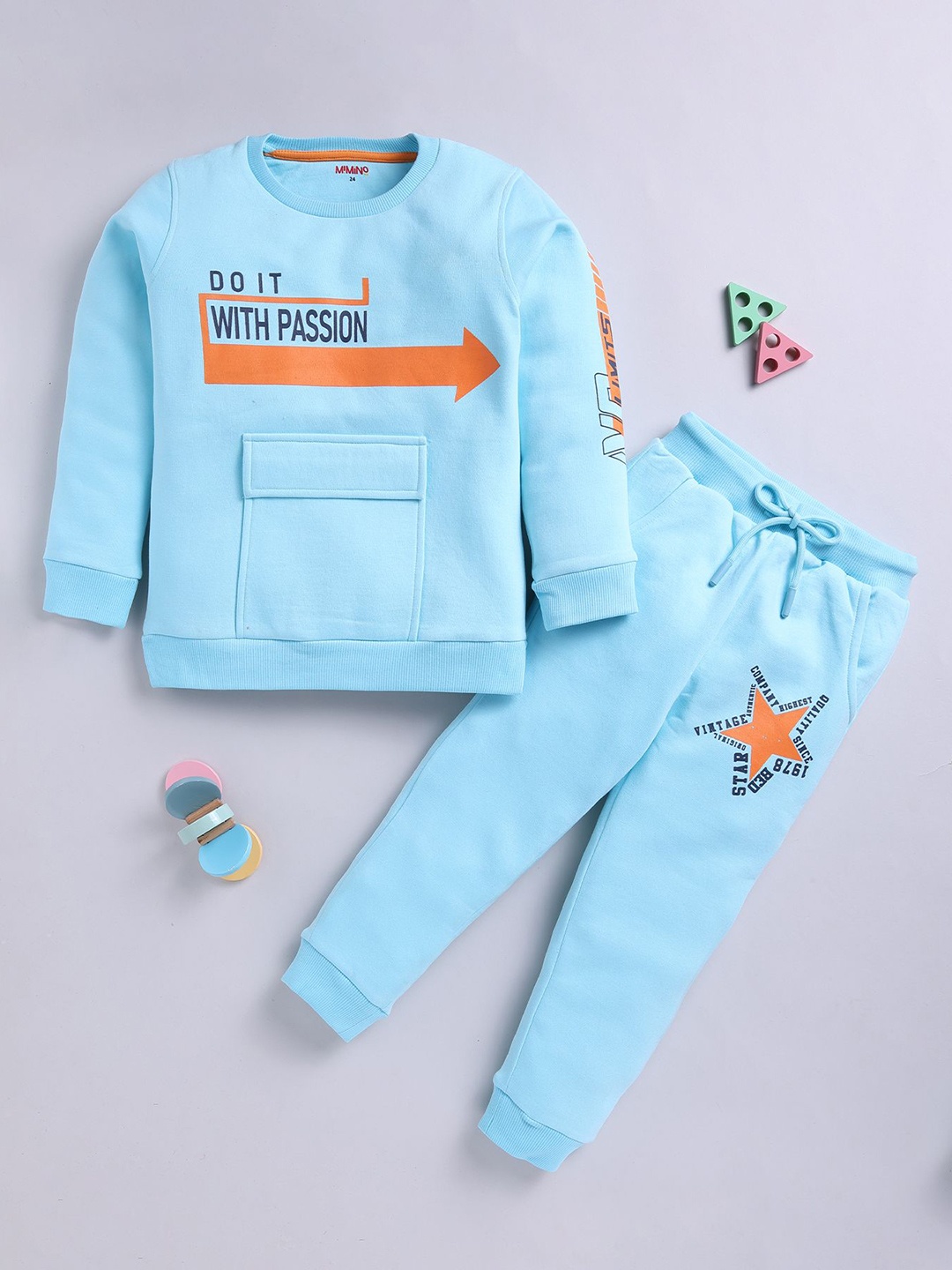 

MIMINO Unisex Kids Printed Long Sleeves Sweatshirt With Joggers, Blue