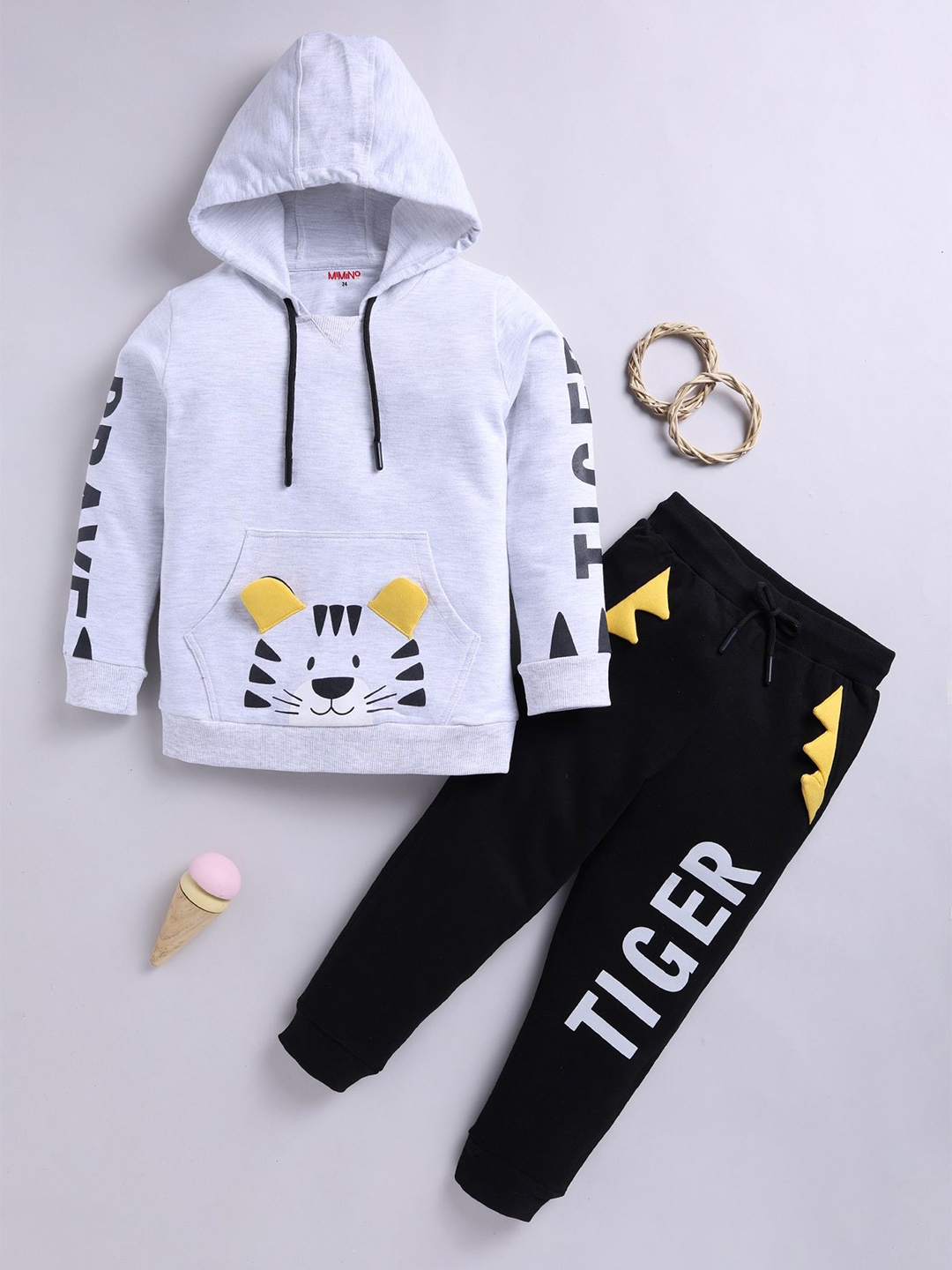 

MIMINO Kids Printed Hooded Long Sleeves Sweatshirt With Joggers, Blue