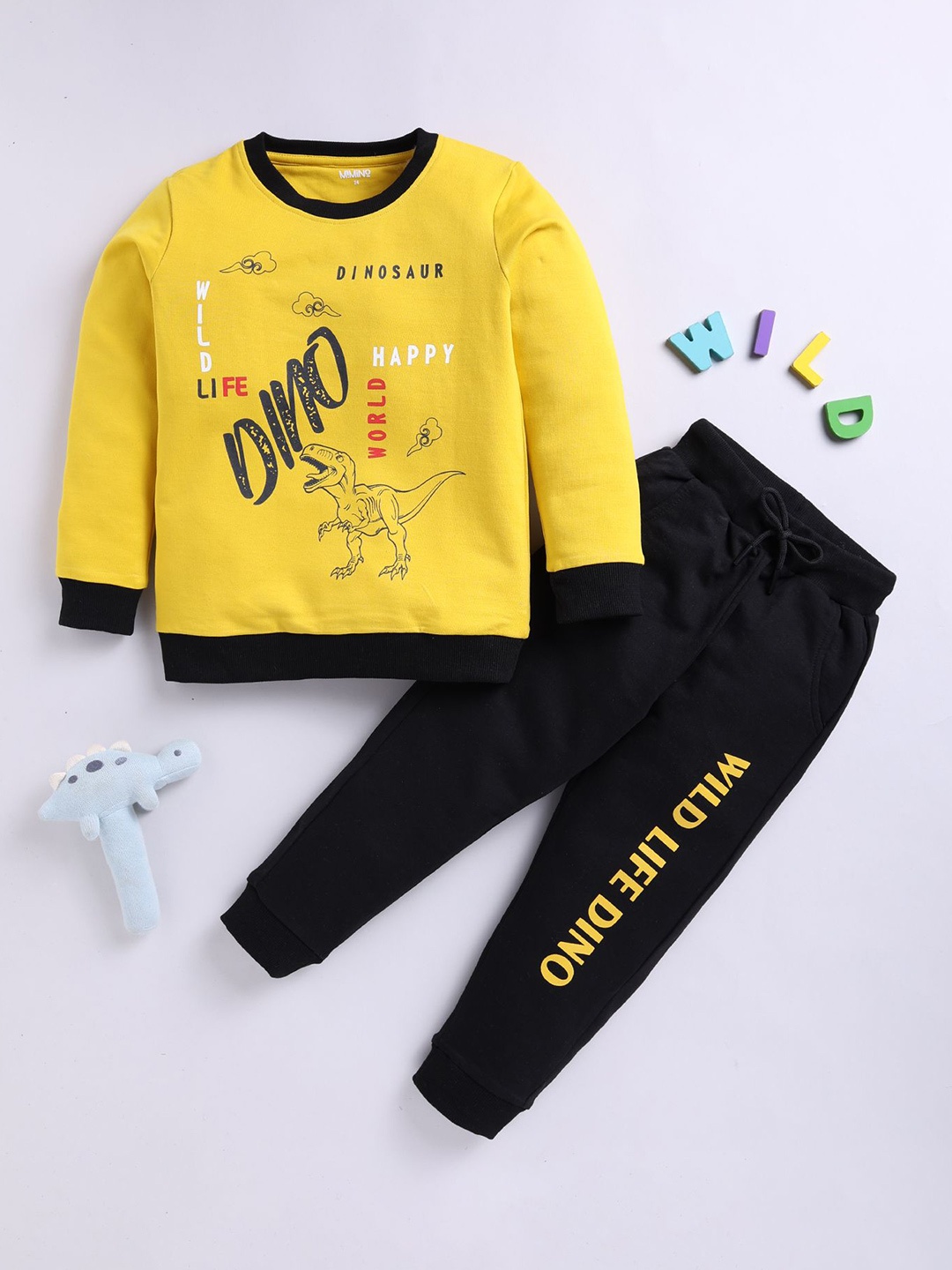 

MIMINO Kids Printed Long Sleeves Sweatshirt With Joggers, Yellow