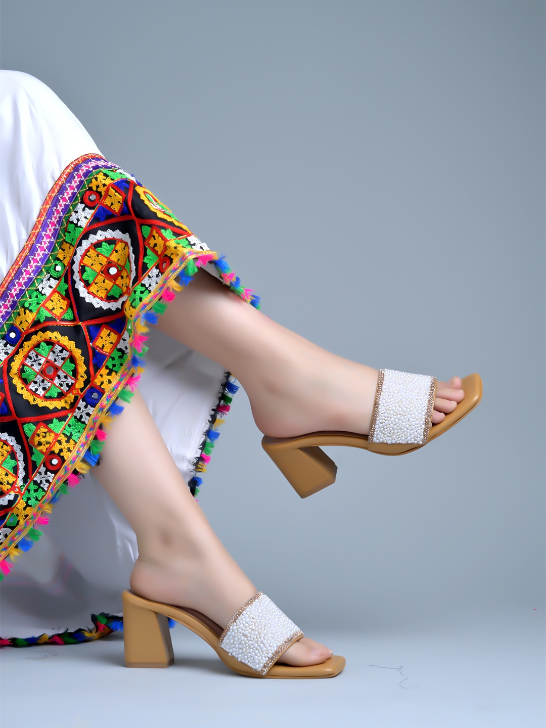 

Shoetopia Embellished Party Block Heel Sandals, White