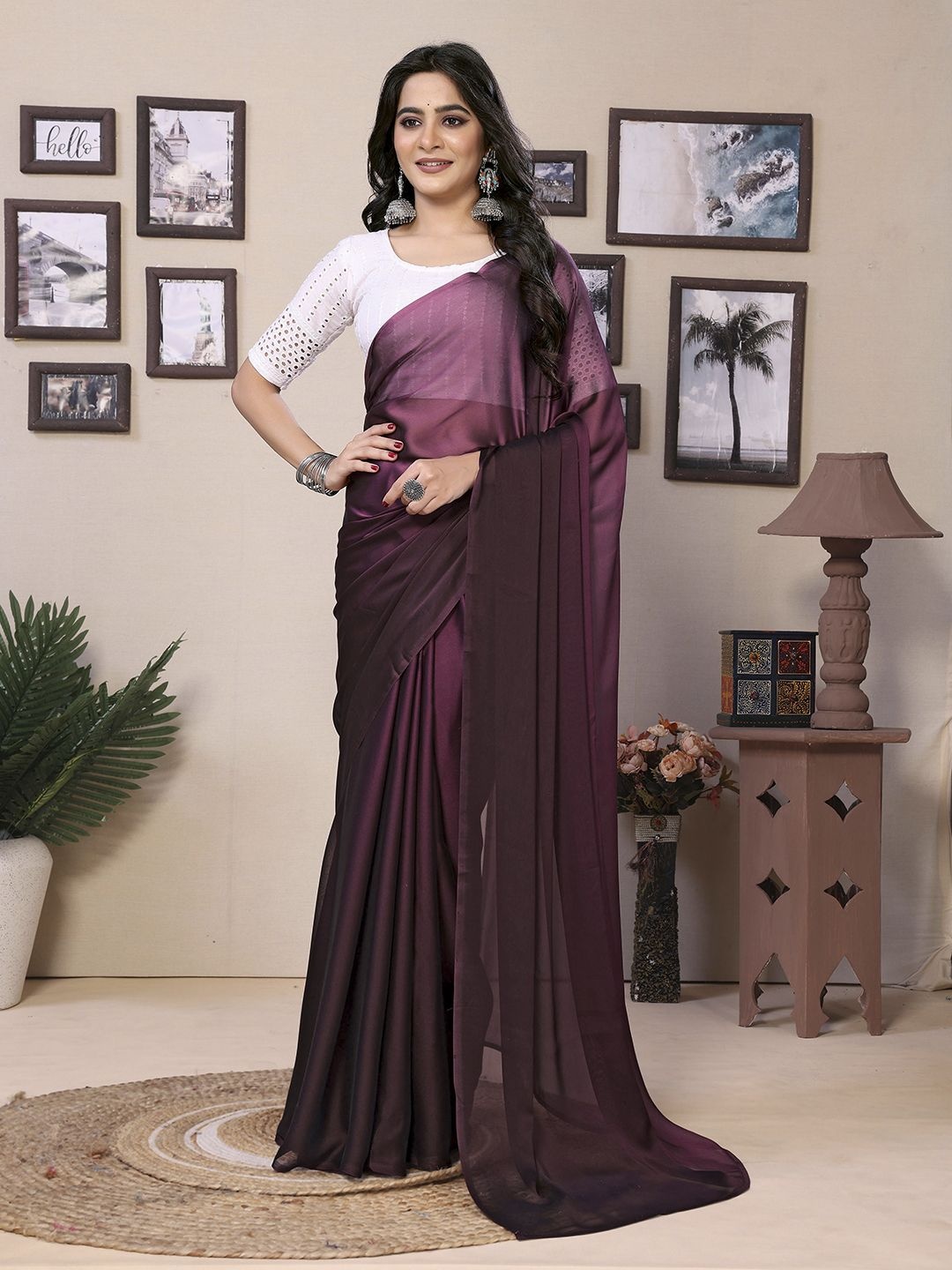 

Mitera Ombre Dyed Satin Ready to Wear Saree, Purple