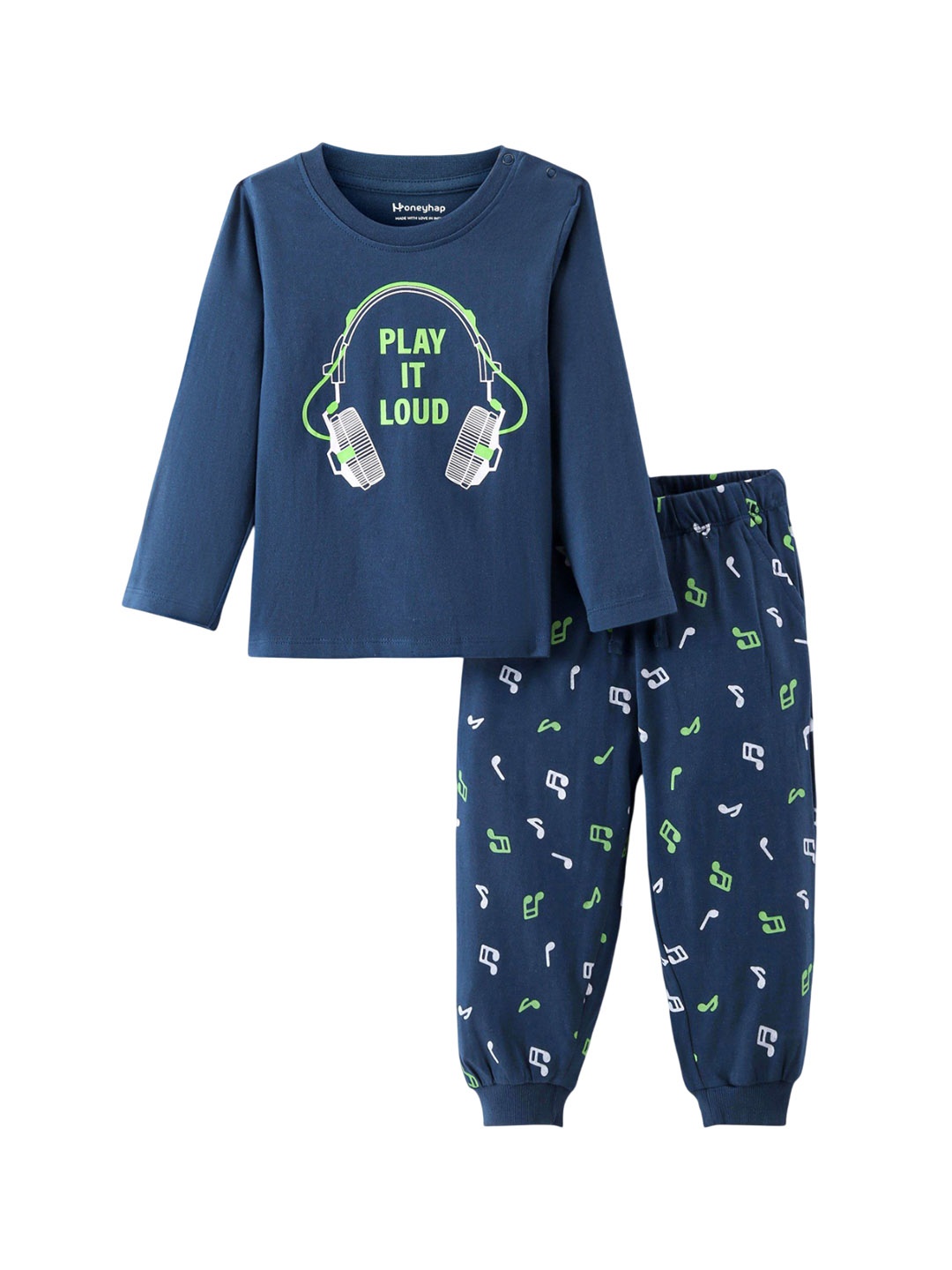 

Honeyhap Boys Pure Cotton Printed Night Suit, Blue