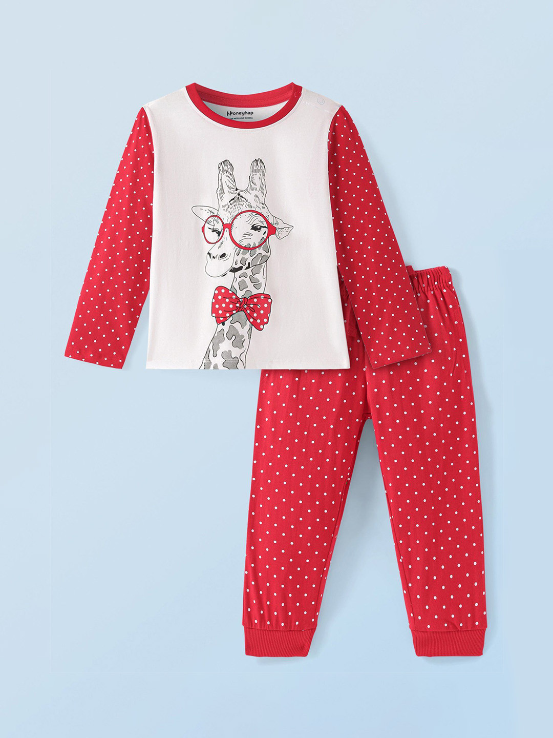 

Honeyhap Girls Graphic Printed Pure Cotton Night suit, White