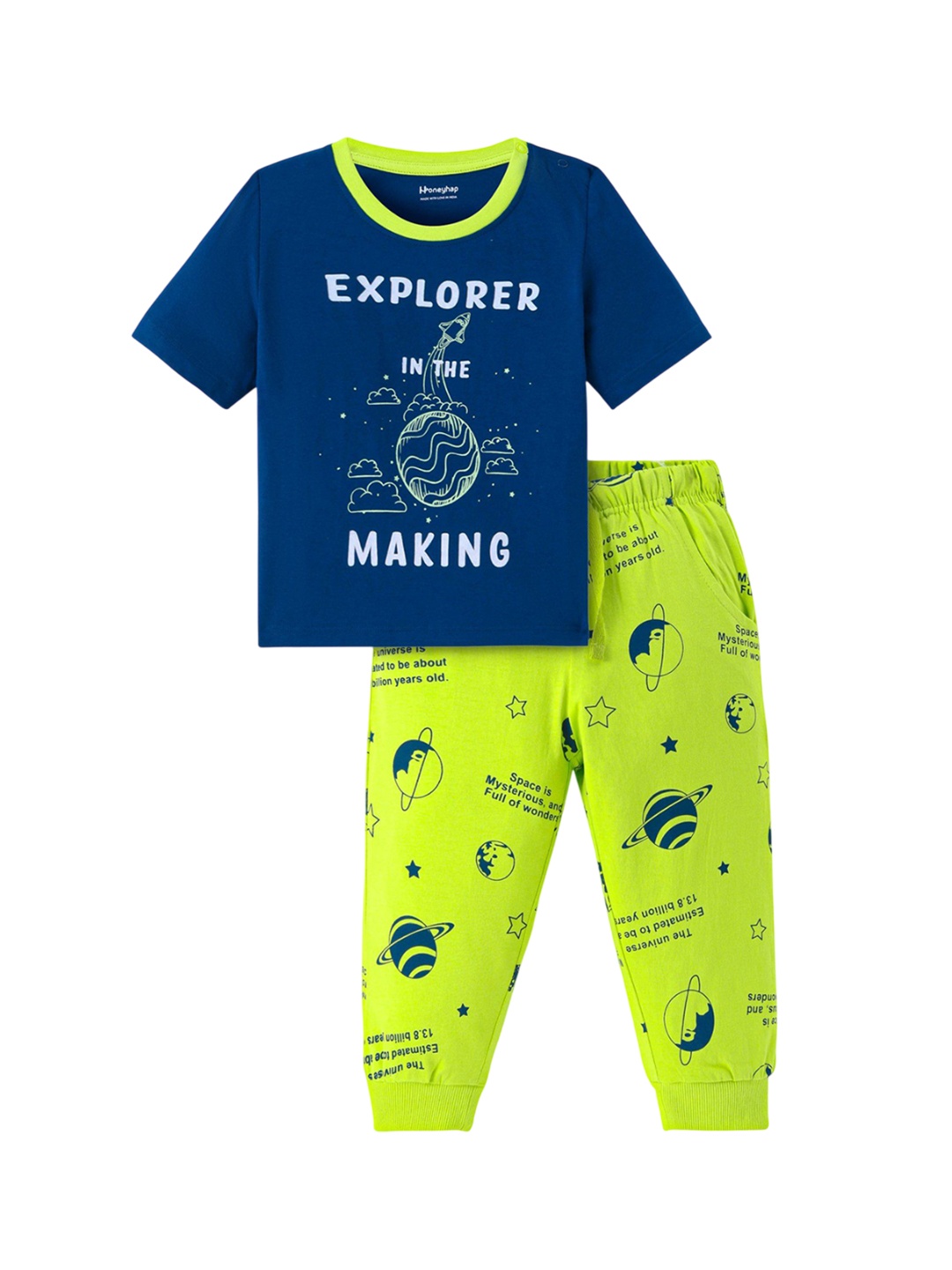 

Honeyhap Boys Typography Printed Night suit, Navy blue