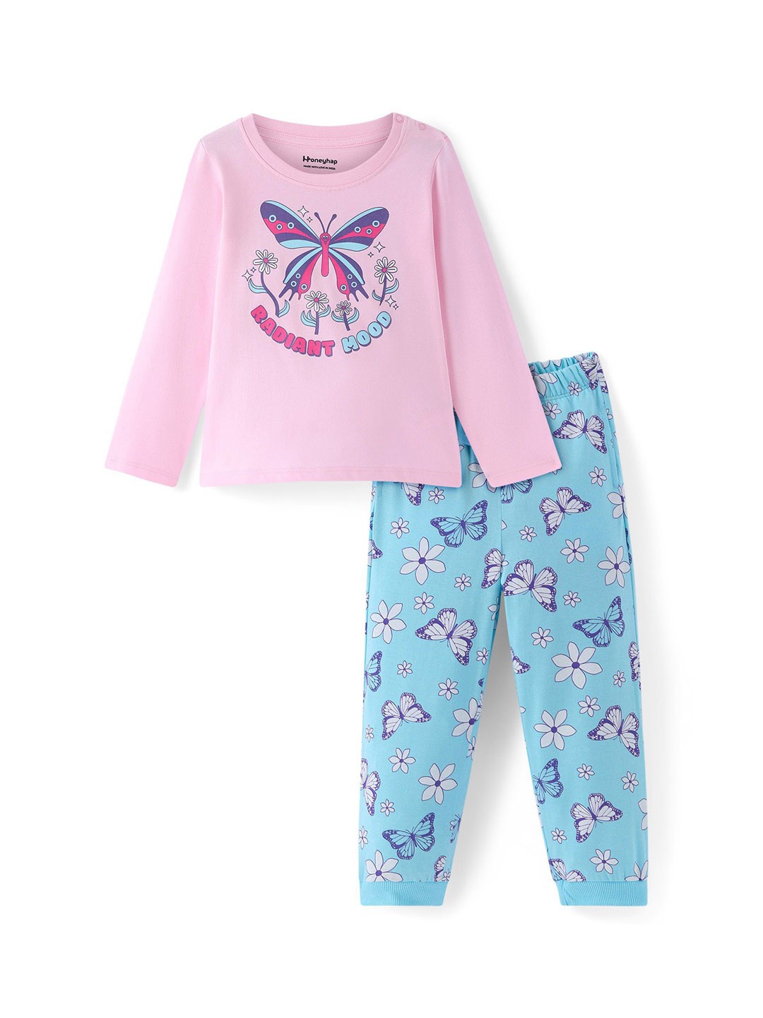 

Honeyhap Girls Typography Printed Night suit, Pink