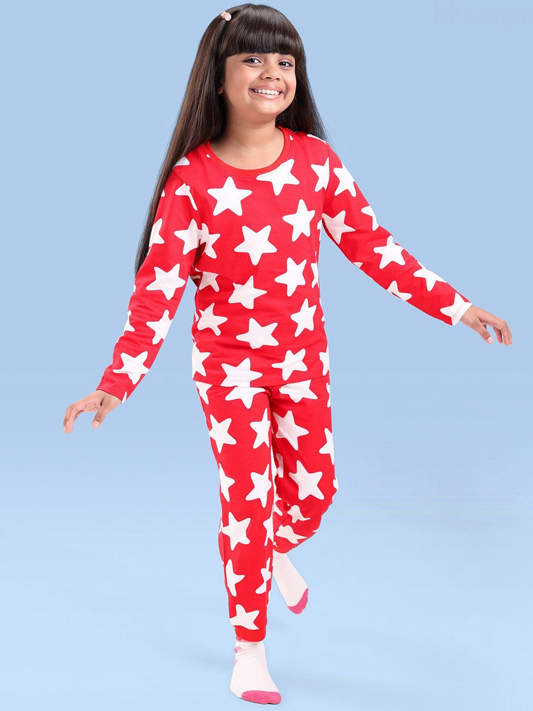 

Honeyhap Girls Printed Night Suit, Red