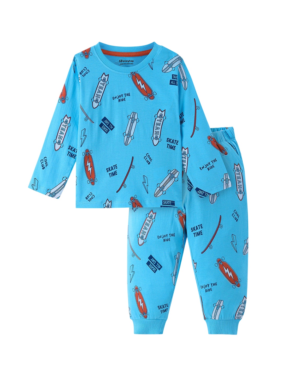 

Honeyhap Boys Pure Cotton Printed Night Suit, Blue