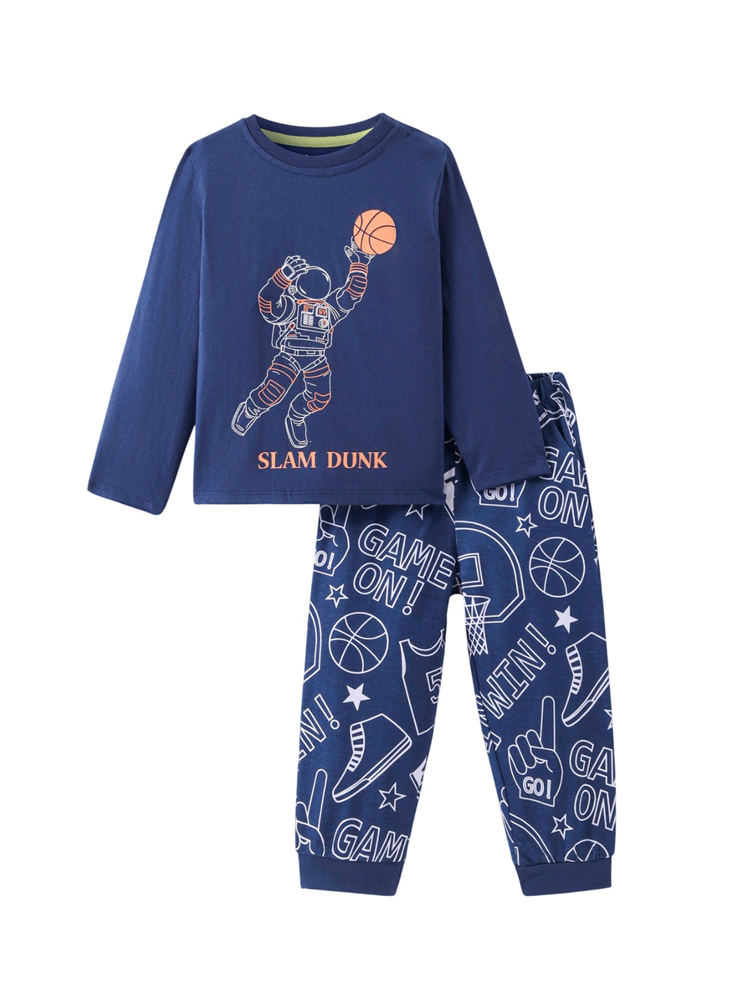 

Honeyhap Boys Typography Printed Night suit, Navy blue